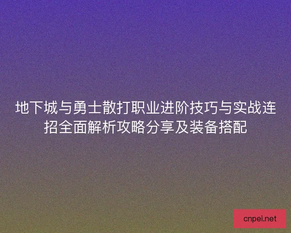 地下城与勇士散打职业进阶技巧与实战连招全面解析攻略分享及装备搭配